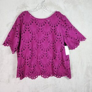 BEAUTIFUL by Lawrence Zarian Medium Berry Tropical Eyelet Top Knit Tank A693047